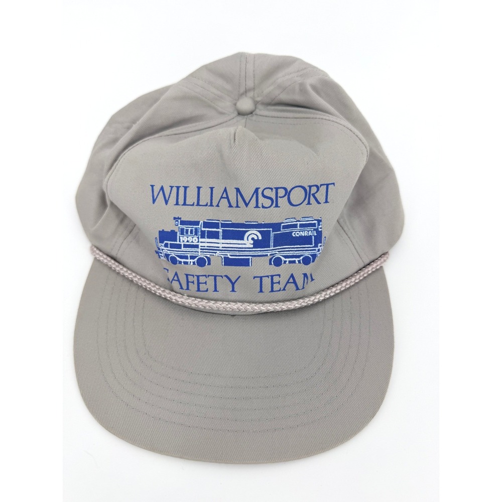 Vintage 1990 Williamsport Safety Team Conrail Railroad Grey Rope Snapback Hat